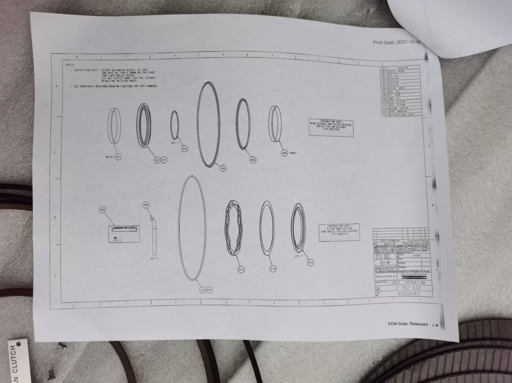 RCK3033592 RCK3037507 风扇离合器修理包，KIT FAN CLUTCH FOR CUMMINS QSK60 (CHONGQIGN GIDEON)